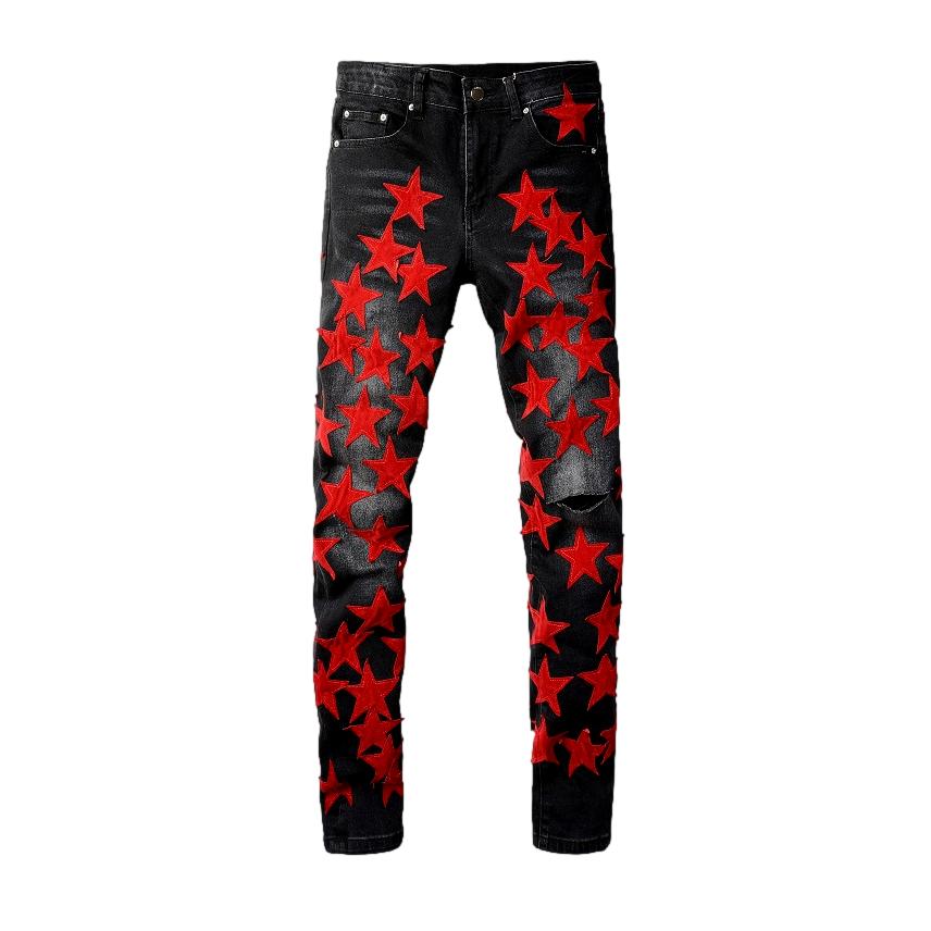 Rote Sterne Stickerei Herren Jeans