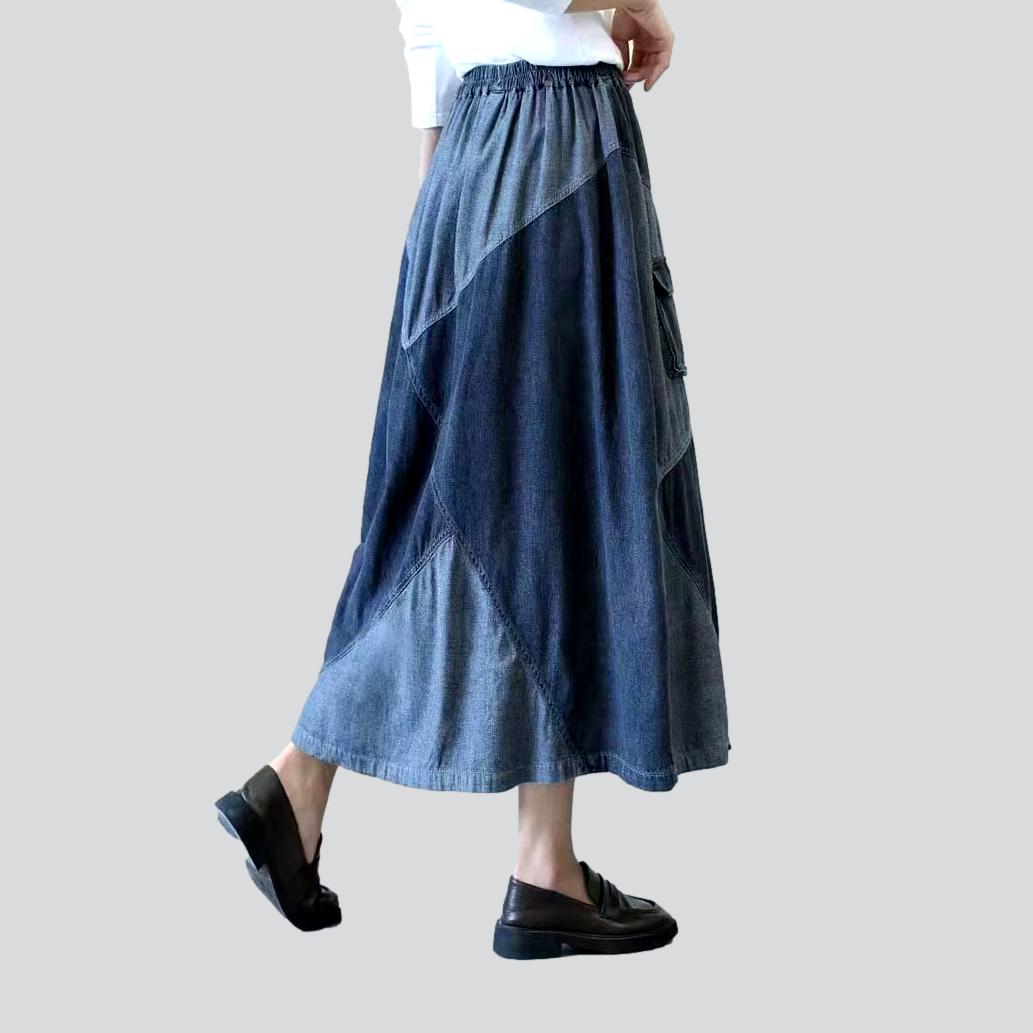 Patchwork cargo long jeans skirt