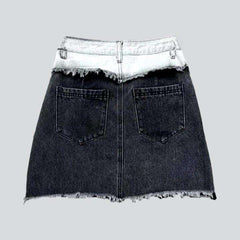 Color block layered denim skirt