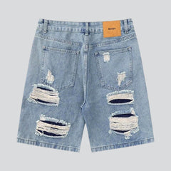 Streetwear straight distressed denim shorts