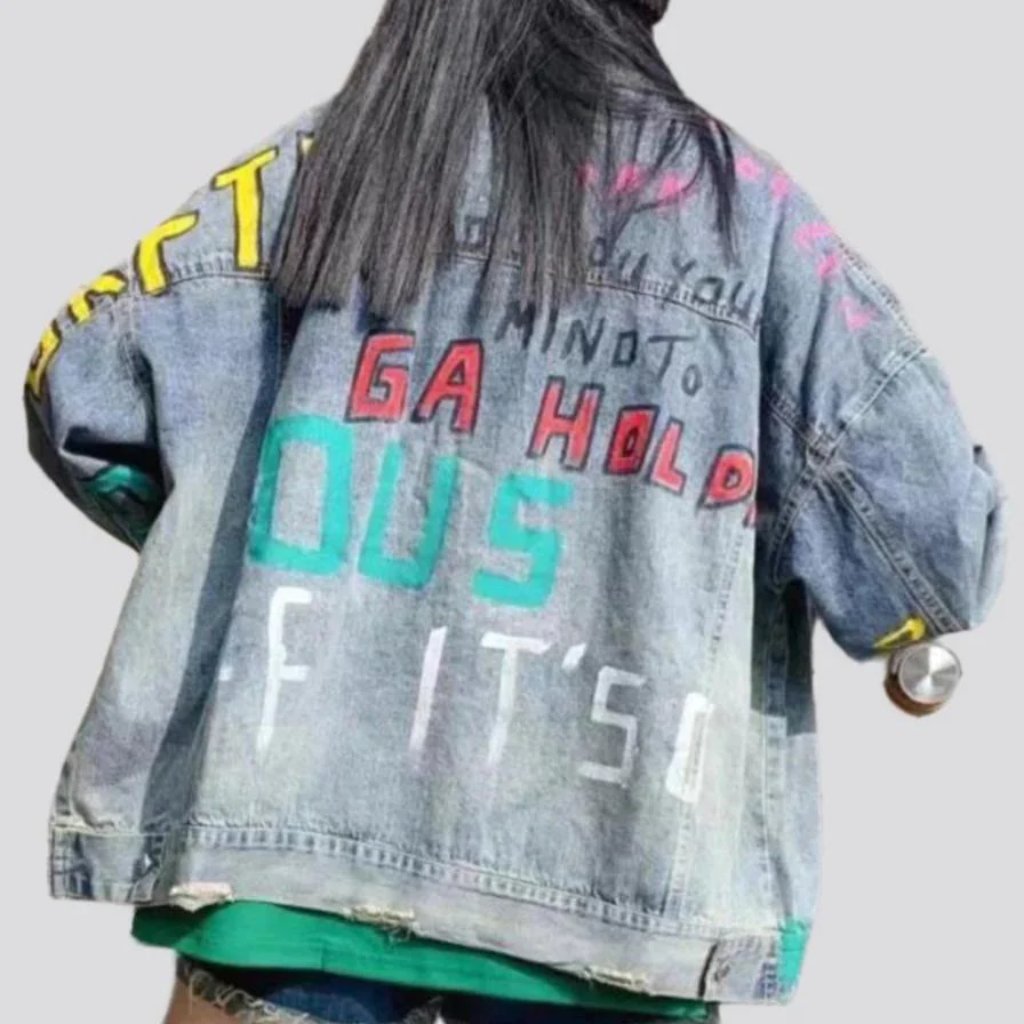 Neon letters vintage denim jacket for ladies