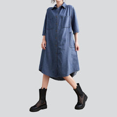 Shirt like long denim dress