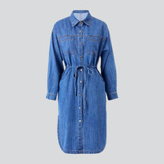 Shirt like maxi denim dress