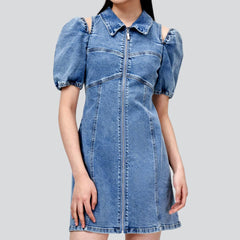 Short denim dress with zipper