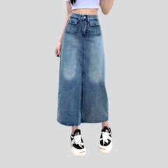 Short flap pocket denim skirt