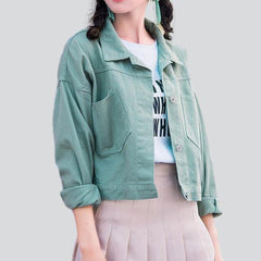 Short green women jeans jacket