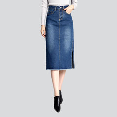 Side slit midi denim skirt