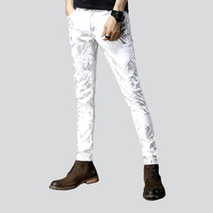 Silver print white men jeans