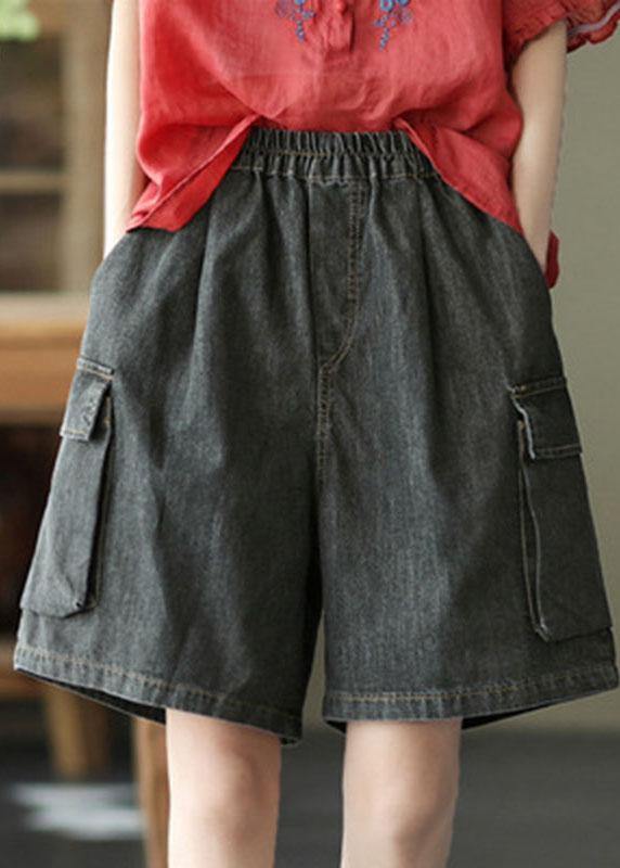 Simple Black Pockets Wide Leg Denim Hot Pants