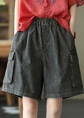 Simple Black Pockets Wide Leg Denim Hot Pants