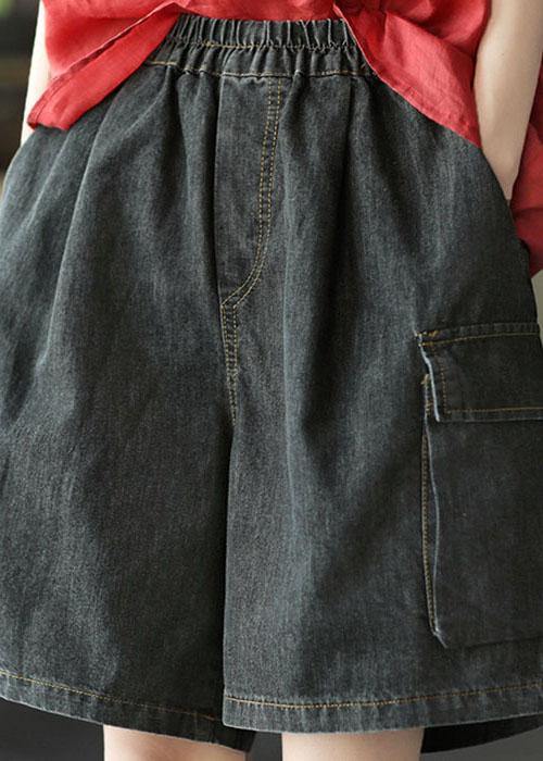 Simple Black Pockets Wide Leg Denim Hot Pants