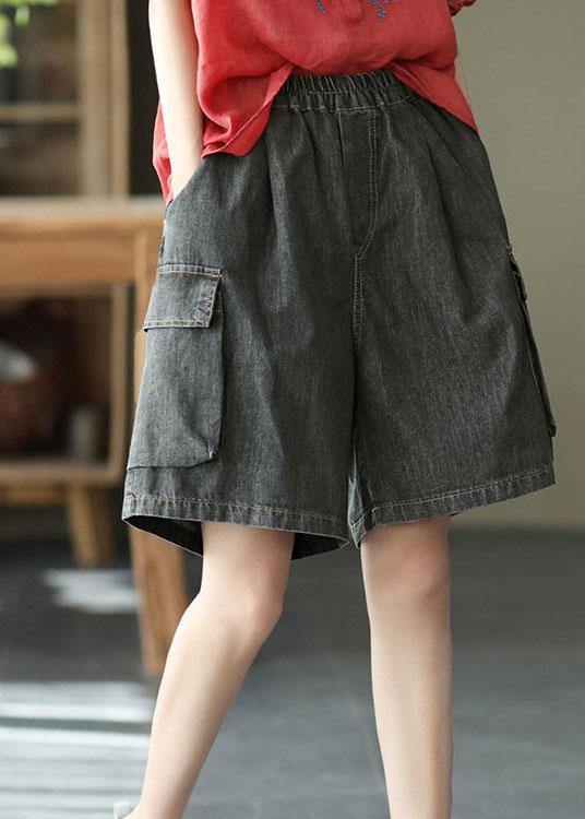 Simple Black Pockets Wide Leg Denim Hot Pants