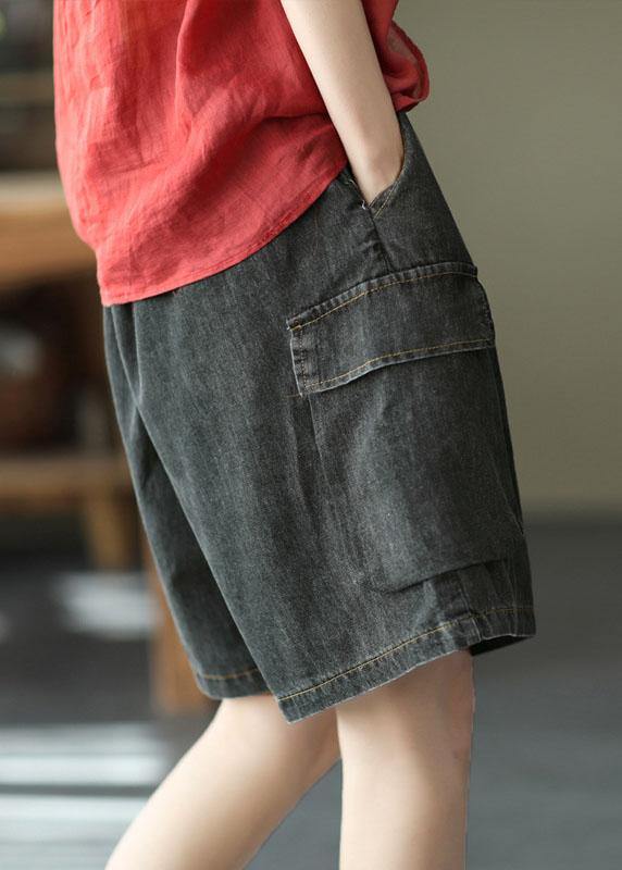 Simple Black Pockets Wide Leg Denim Hot Pants