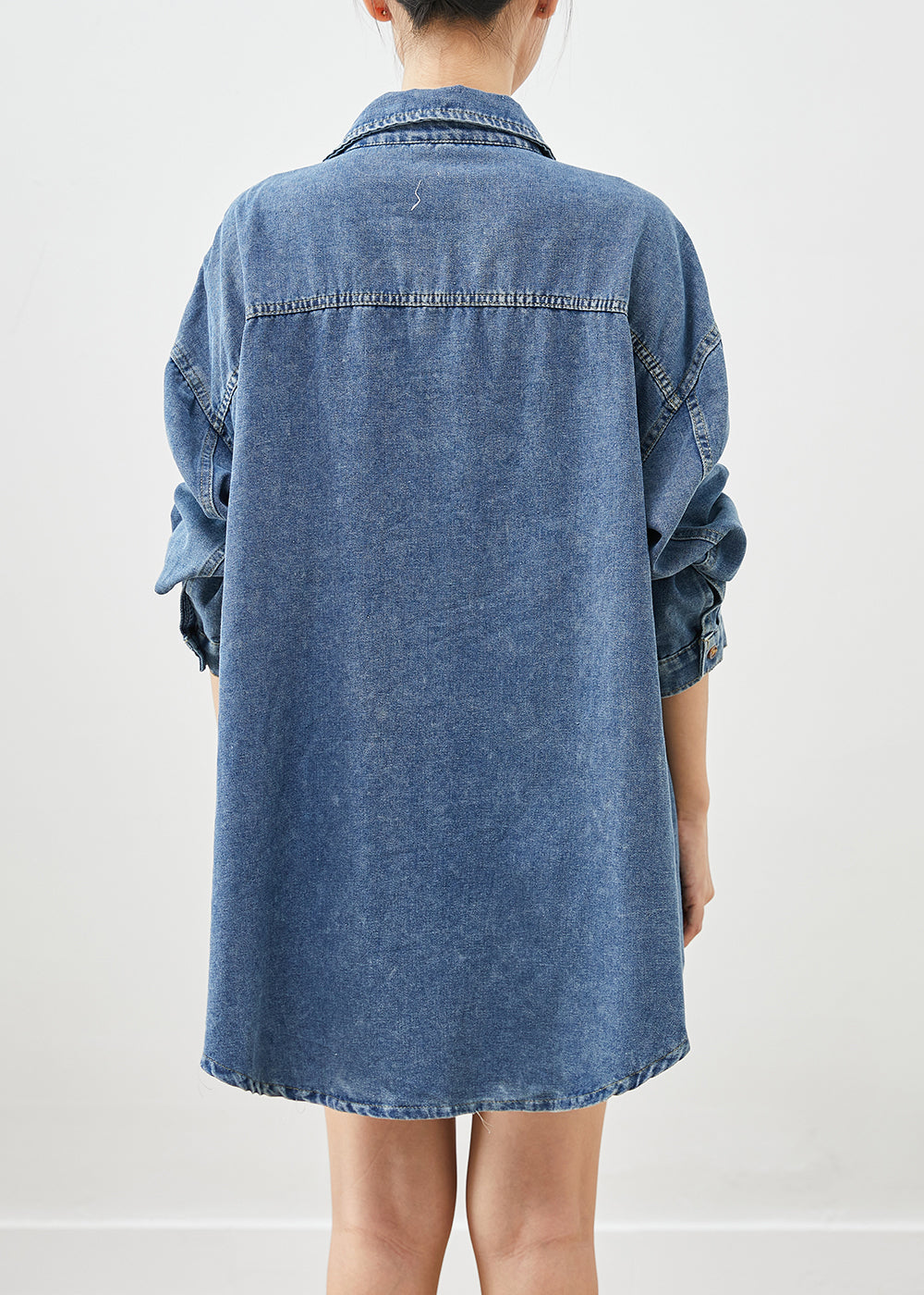 Simple Blue Oversized Pockets Denim Coat Outwear Fall