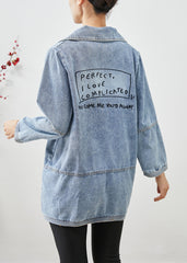 Simple Light Blue Double Breast Patchwork Denim Jackets Fall