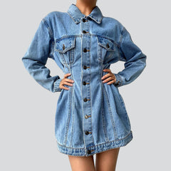 Single-breasted mini denim dress