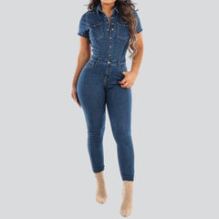 Enger, kurzärmliger Jeans-Overall