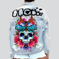 Skull print women denim jacket