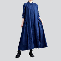 Sleeve flare long denim dress