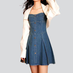 Sleeveless flare mini denim dress