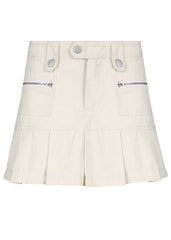 Slim Fit White Button High Waist Patchwork Denim Pleated Skirt Fall