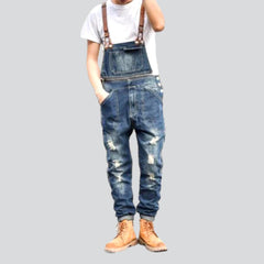 Slim-fit distressed men denim jumpsuit