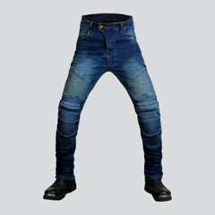 Slim mid-waist motorcycle jeans for men