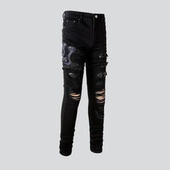 Snake embroidery ripped men jeans