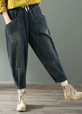 Spring nine points cross pants denim harem pants female elastic waist retro loose trousers