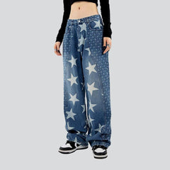 Star & ornament print baggy jeans