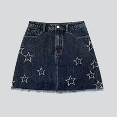 Stars embroidery dark denim skirt