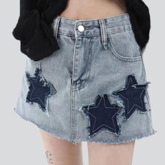 Stars embroidery short denim skirt