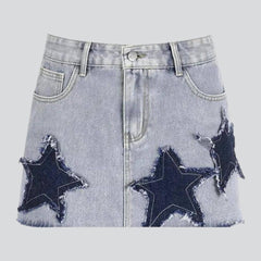 Stars embroidery short jean skirt