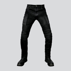 Stonewashed men motorcycle jeans