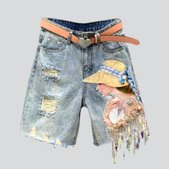 Straight embroidered women denim shorts