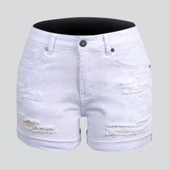 Straight-leg distressed denim shorts