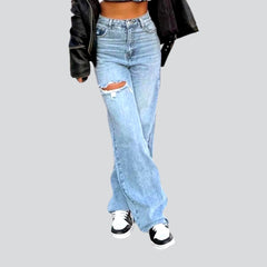 Straight-leg ripped women jeans