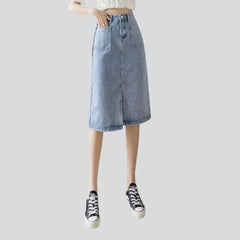 Straight pocket midi denim skirt