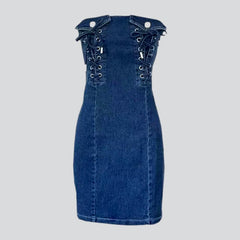 Strapless denim dress with drawstrings