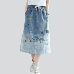 Street fashion embroidered jeans skirt