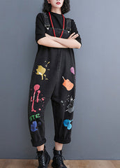 Streetwear Black painting Print Denim Jumpsuit