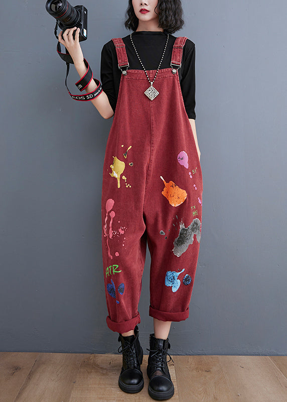 Streetwear Black painting Print Denim Jumpsuit