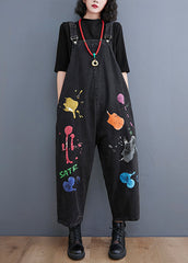 Streetwear Black painting Print Denim Jumpsuit