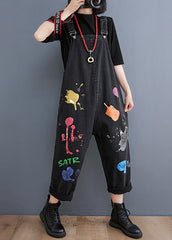 Streetwear Black painting Print Denim Jumpsuit