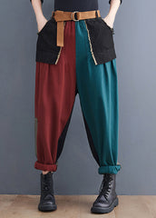 Streetwear Colorblock Pockets Patchwork Cotton Denim Harm Pants