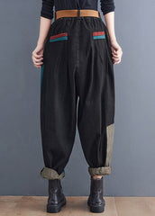 Streetwear Colorblock Pockets Patchwork Cotton Denim Harm Pants
