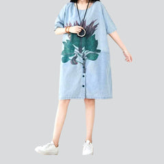 Streetwear flower print denim dress