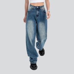 Streetwear mid-wash baggy jeans