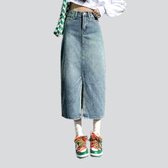 Streetwear slit long denim skirt