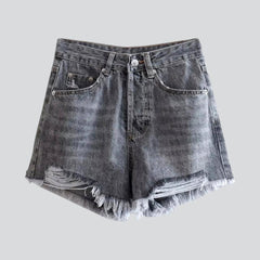 Streetwear wide distressed jeans shorts